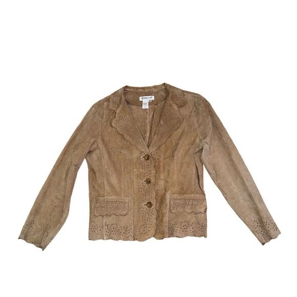 Coldwater Creek 100% Leather Eyelet Jacket - Neutral/Tan - Size PM - Picture 3 of 7